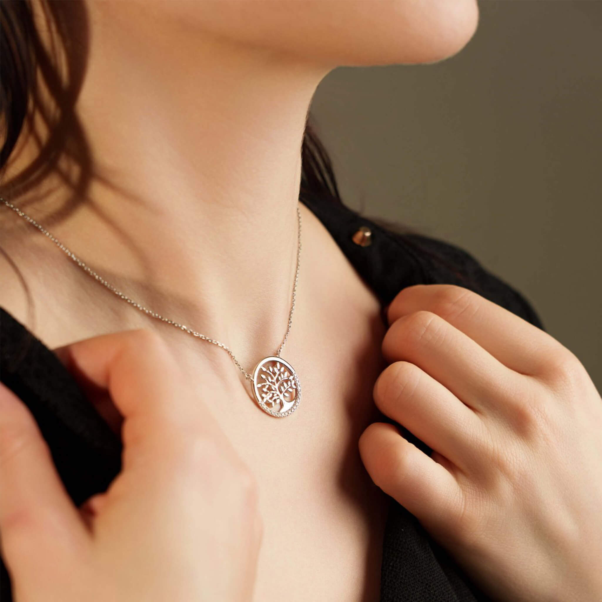 Collier Arbre de Vie Argent 925 Rhodié - Bijoux Croix