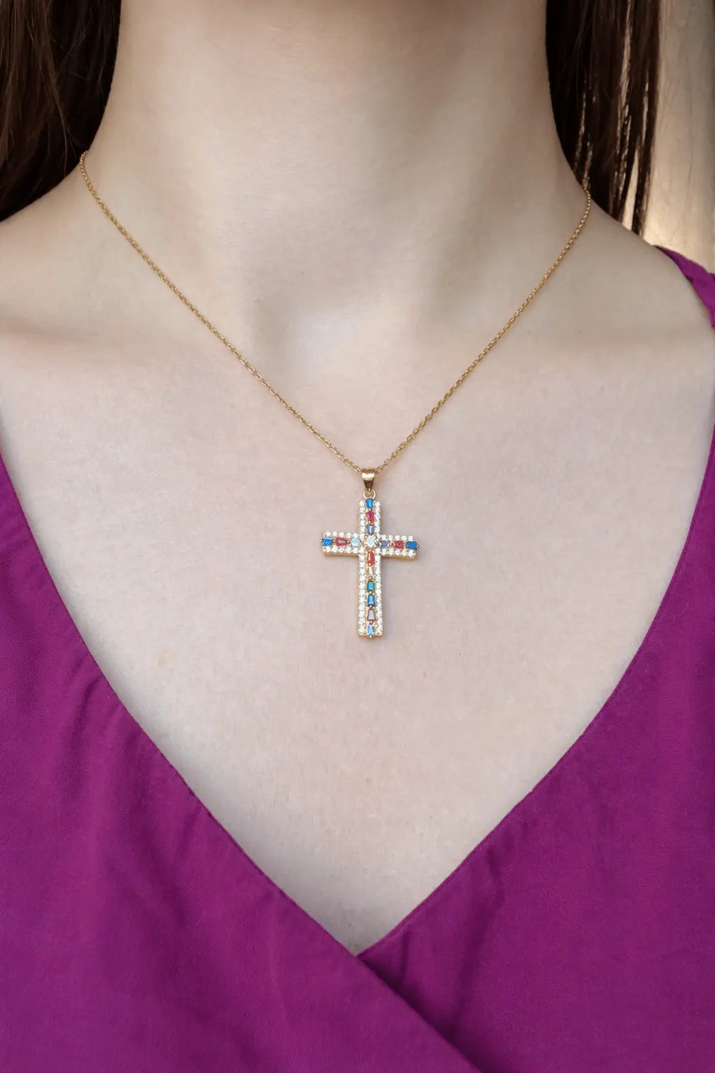 Collier Croix Céleste Multicolore - Bijoux Croix