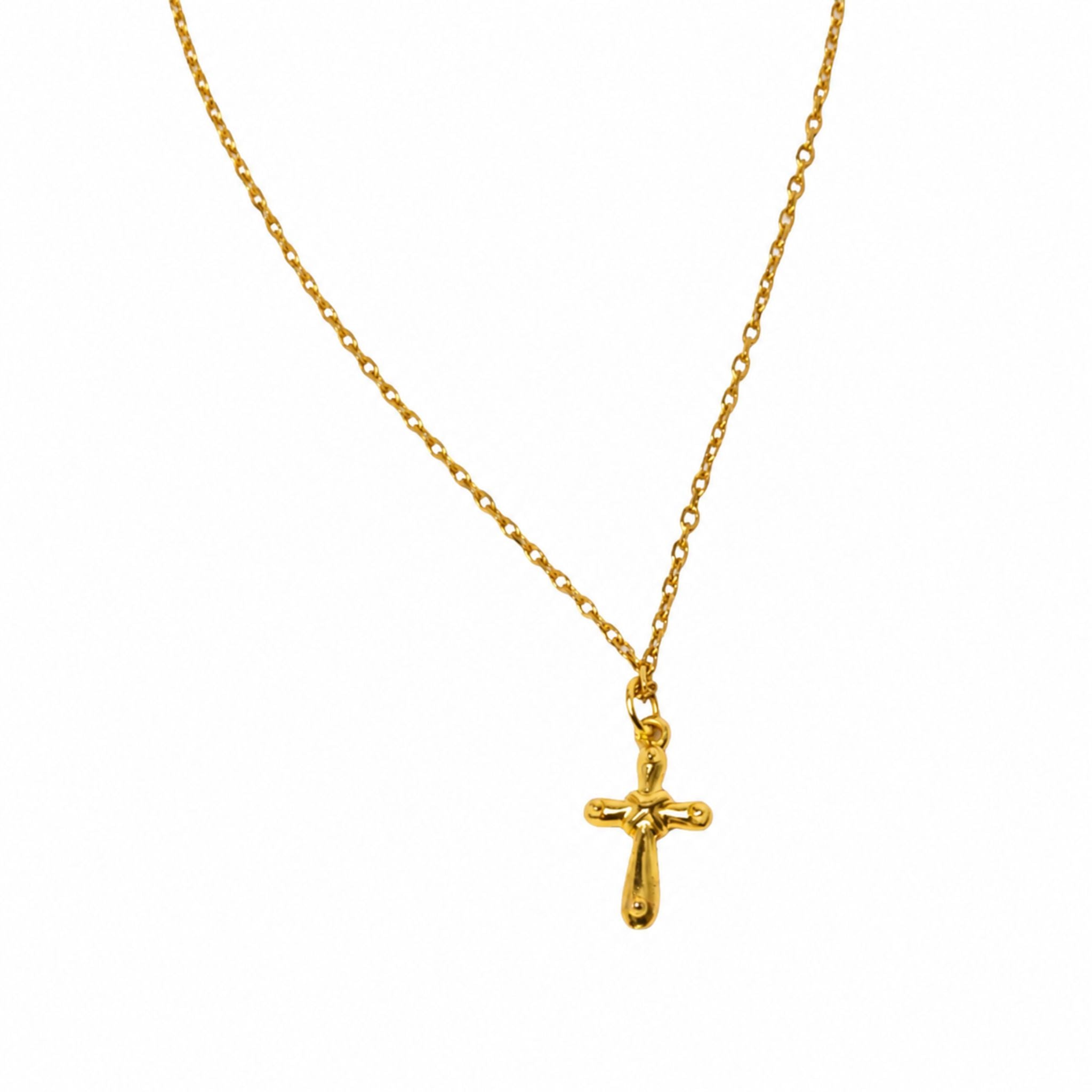 Collier Croix Déborah en argent plaqué or, sculpté à la main.