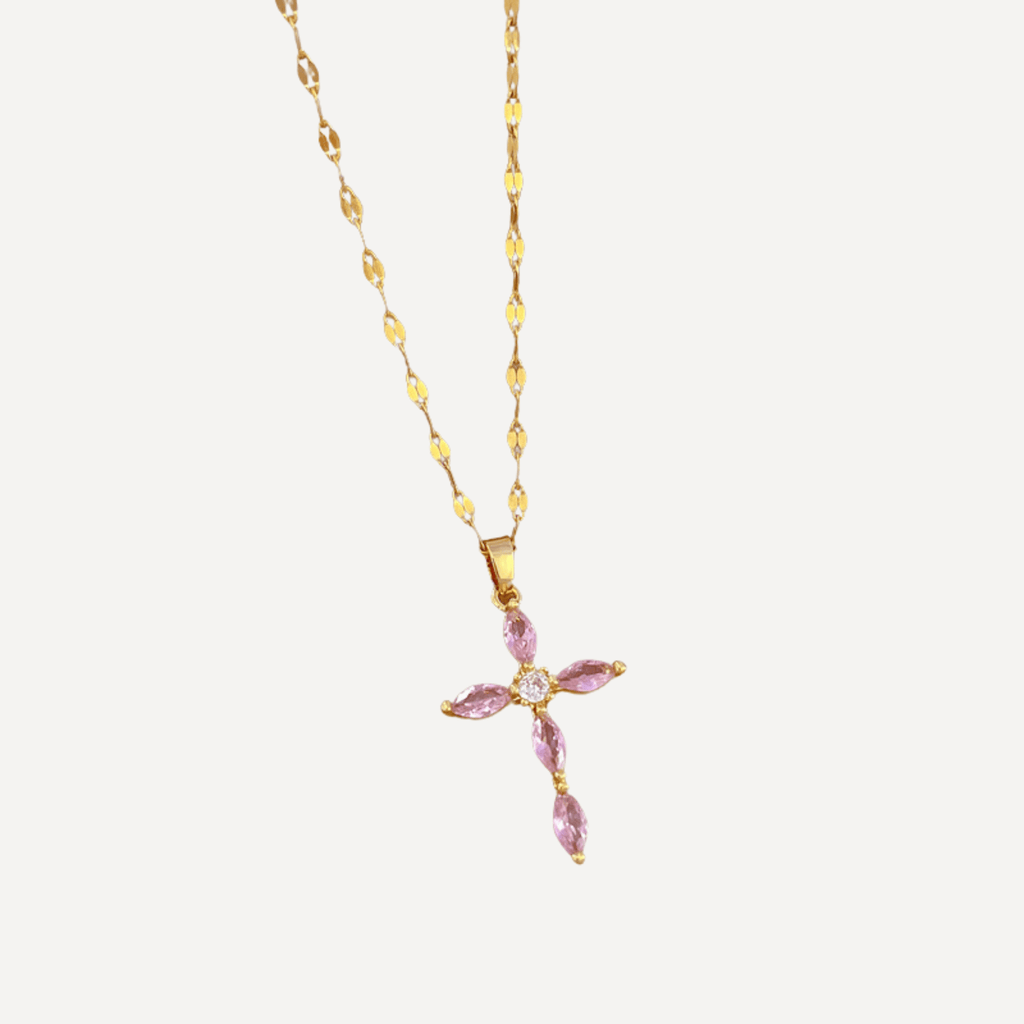 Collier croix Éclat  zircons mauves