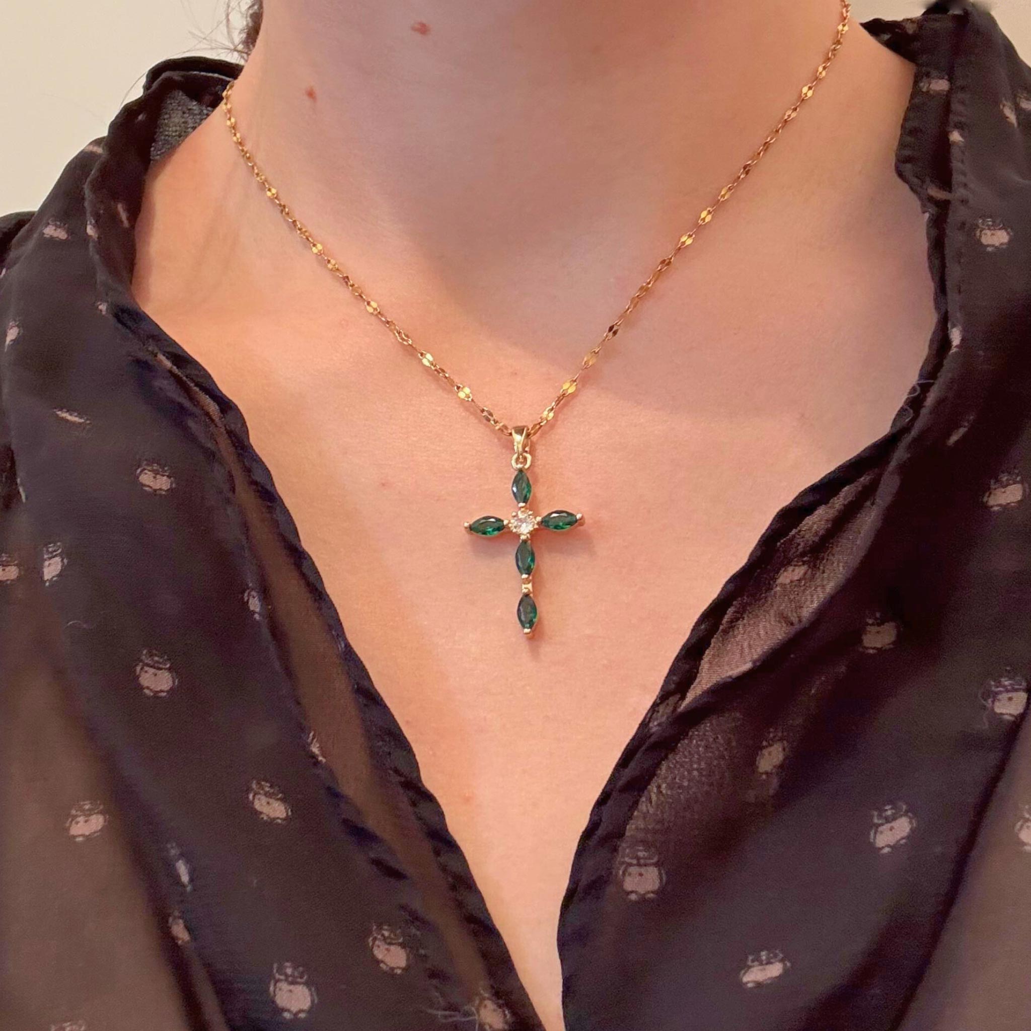 Collier Croix Eclat - Vert 