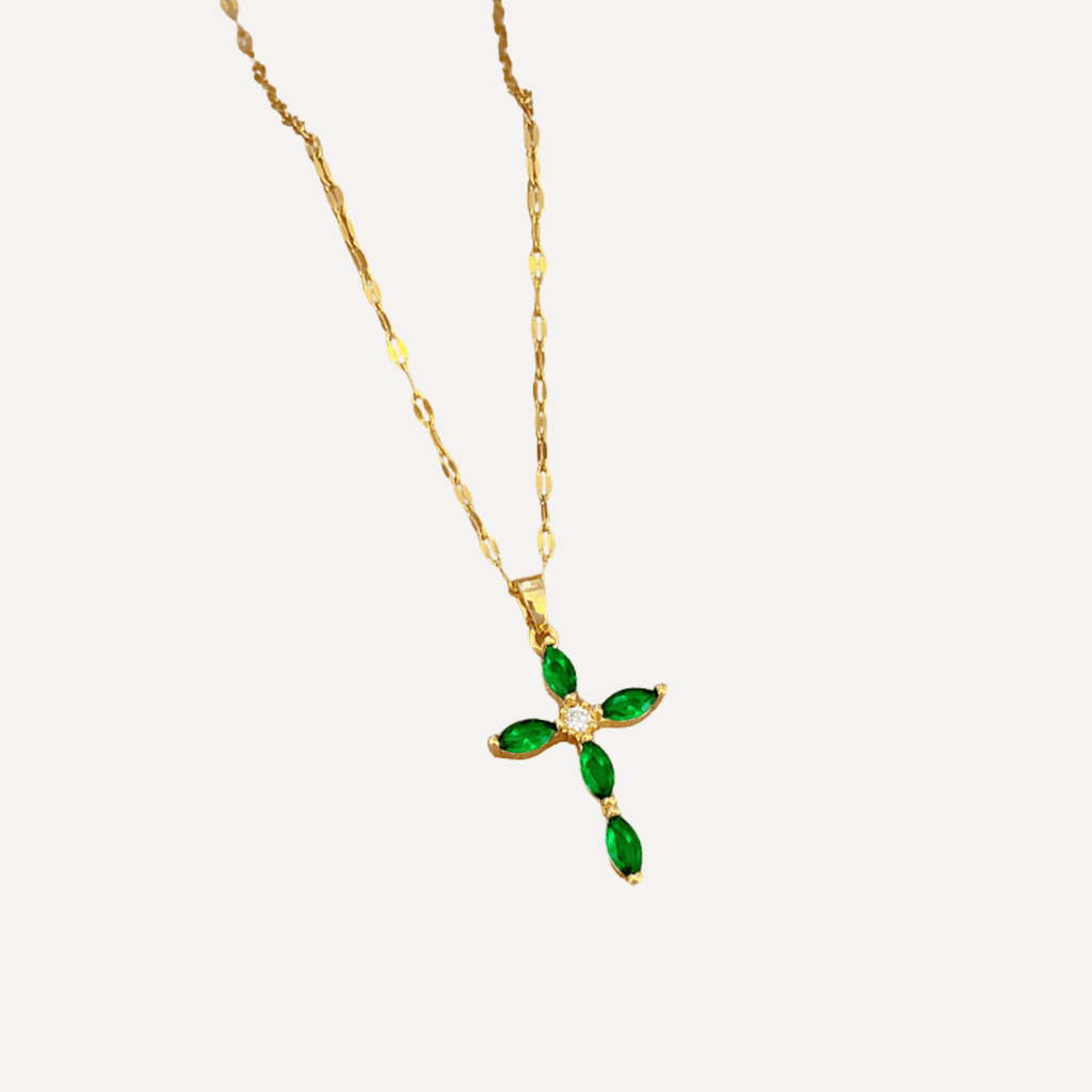 Collier Croix Espoir zircons verts