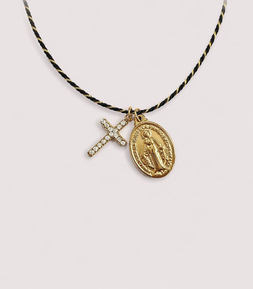 Collar cruz y Virgen María - Bijoux Cruz