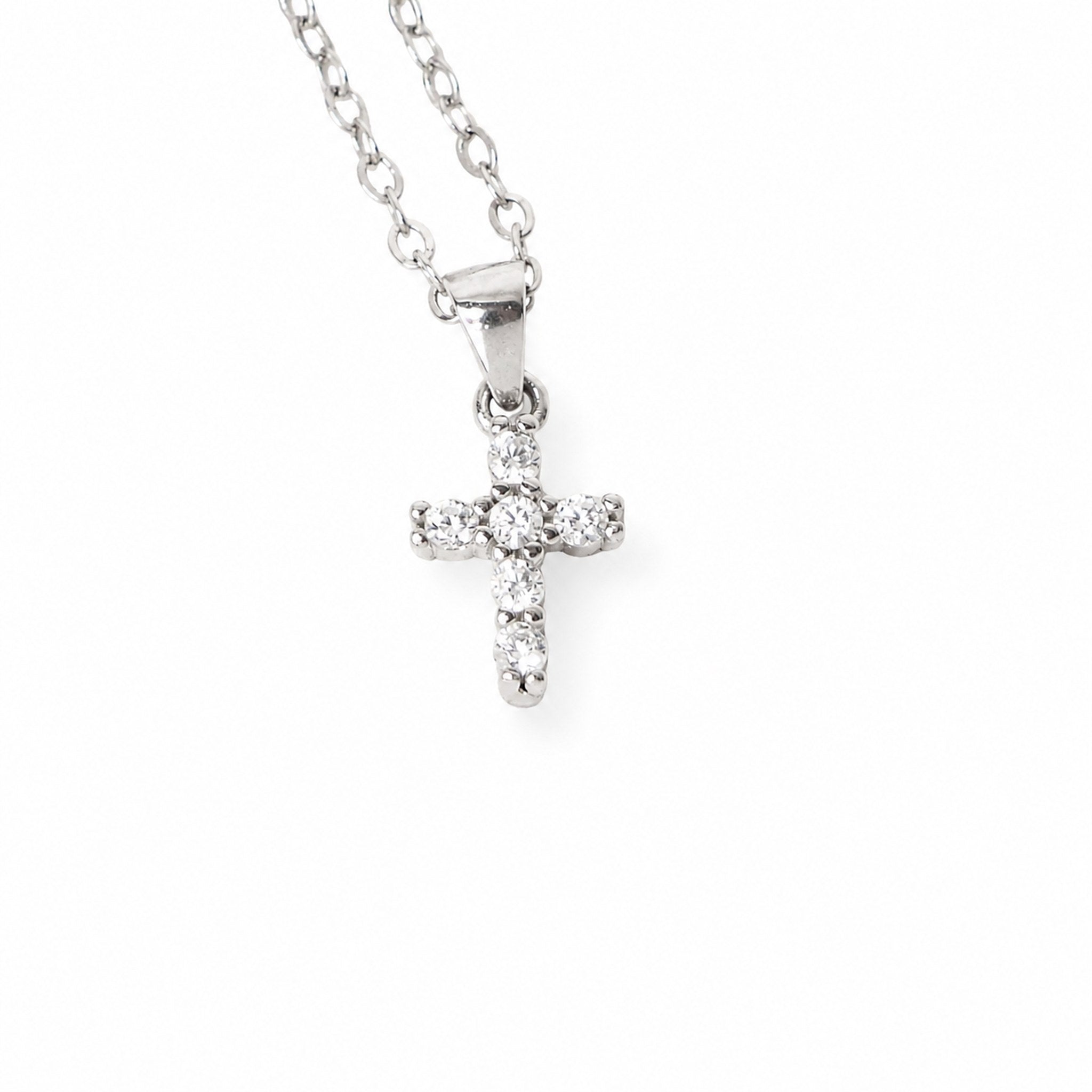 Collier croix Ève en argent 925 finition argent, orné de pierres scintillantes 