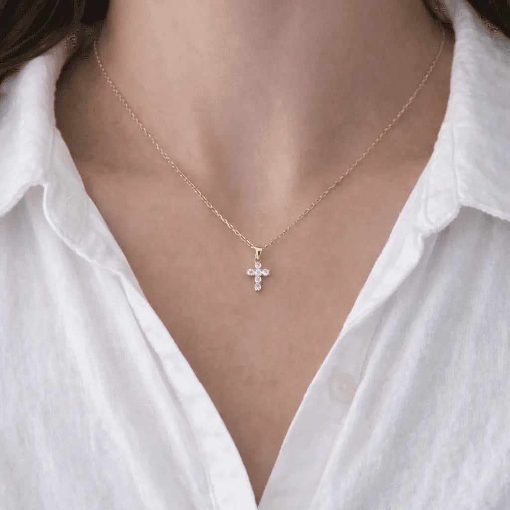 Collier Croix Ève Classique - Argent Plaqué Or - Bijoux Croix