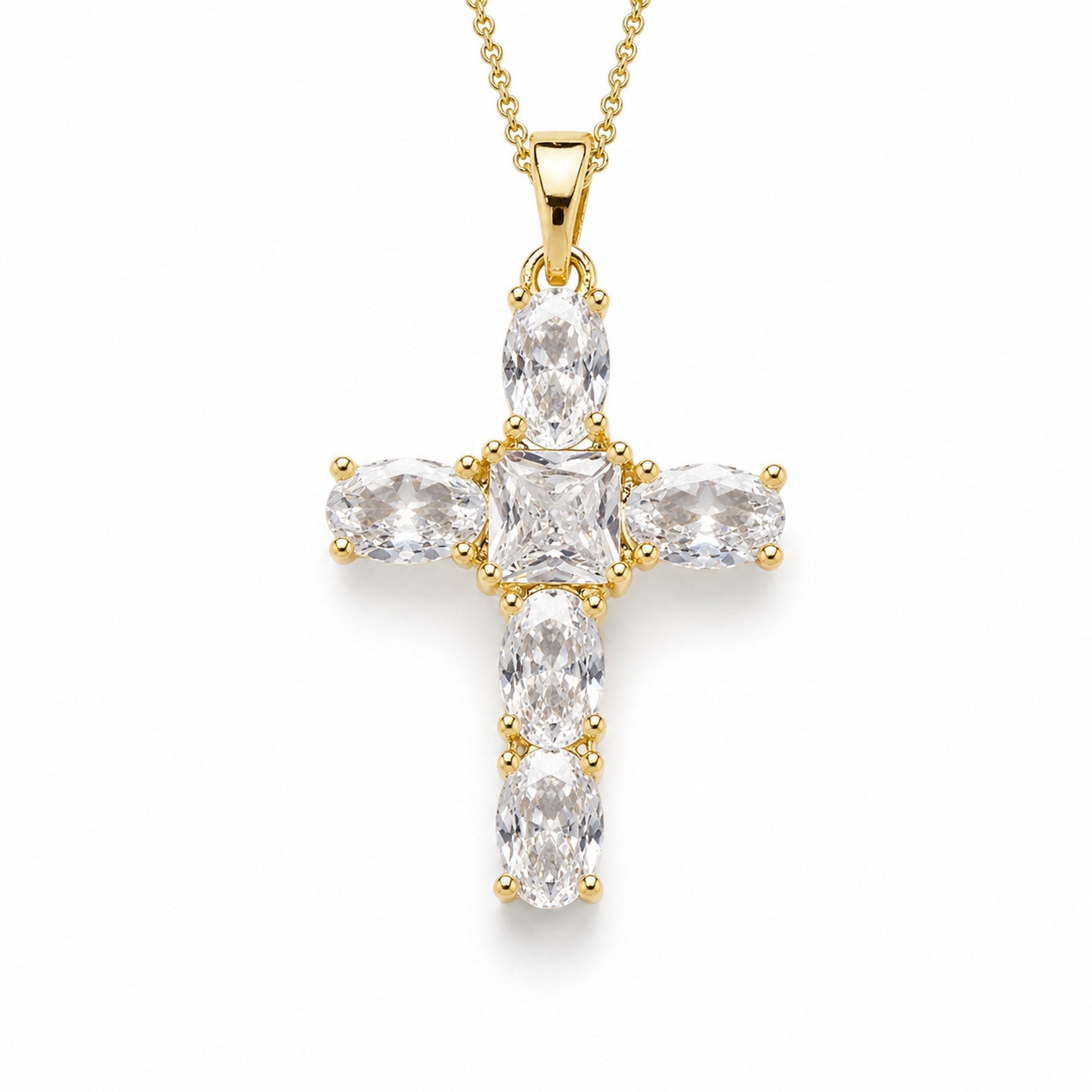 Pendentif croix doré Lumière Divine avec pierres brillantes en détail