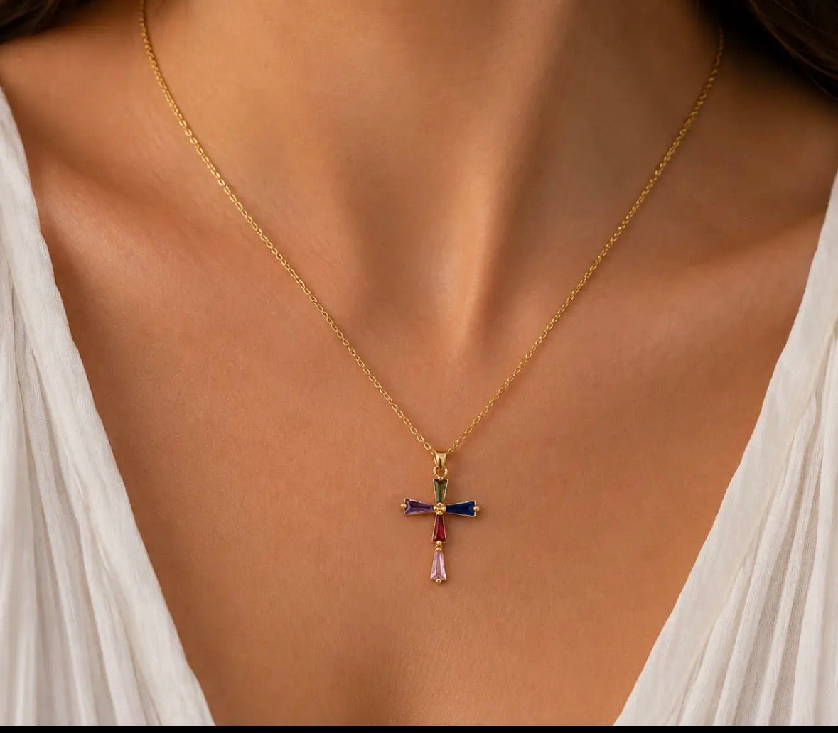 Collier Croix Fine Multicolore - Bijoux Croix