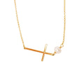 Collier Croix Horizontale Abigaïl Argent Plaqué Or et Perle d'eau Douce 
