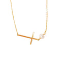 Collier Croix Horizontale Argent Plaqué Or et Perle d'eau Douce - Bijoux Croix