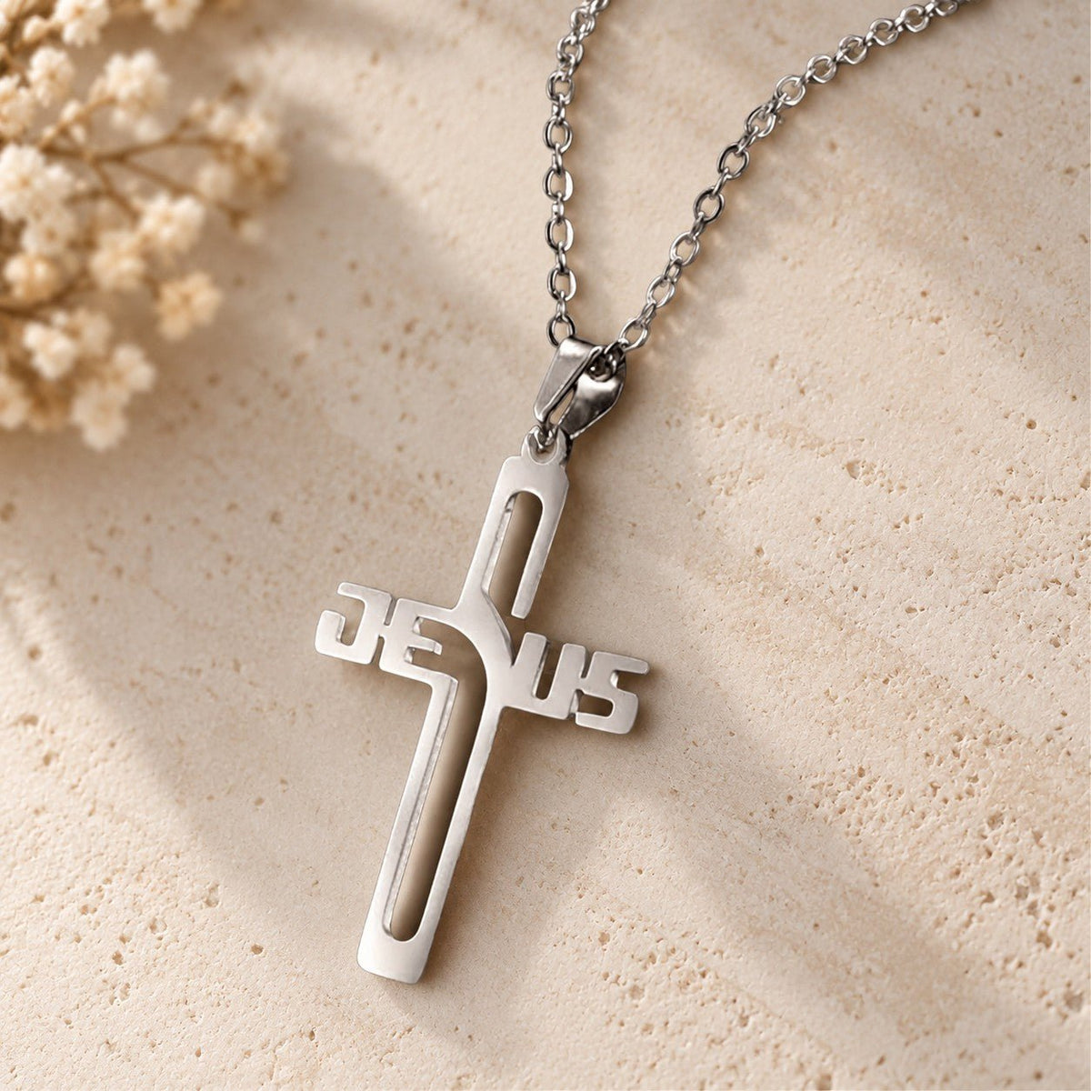 Collier Croix Jésus - Acier - Bijoux Croix