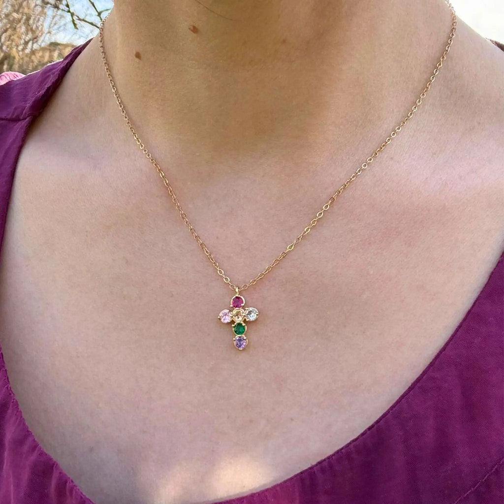 Collier Croix Joseph Multicolore - Argent 925 Plaqué Or - Bijoux Croix