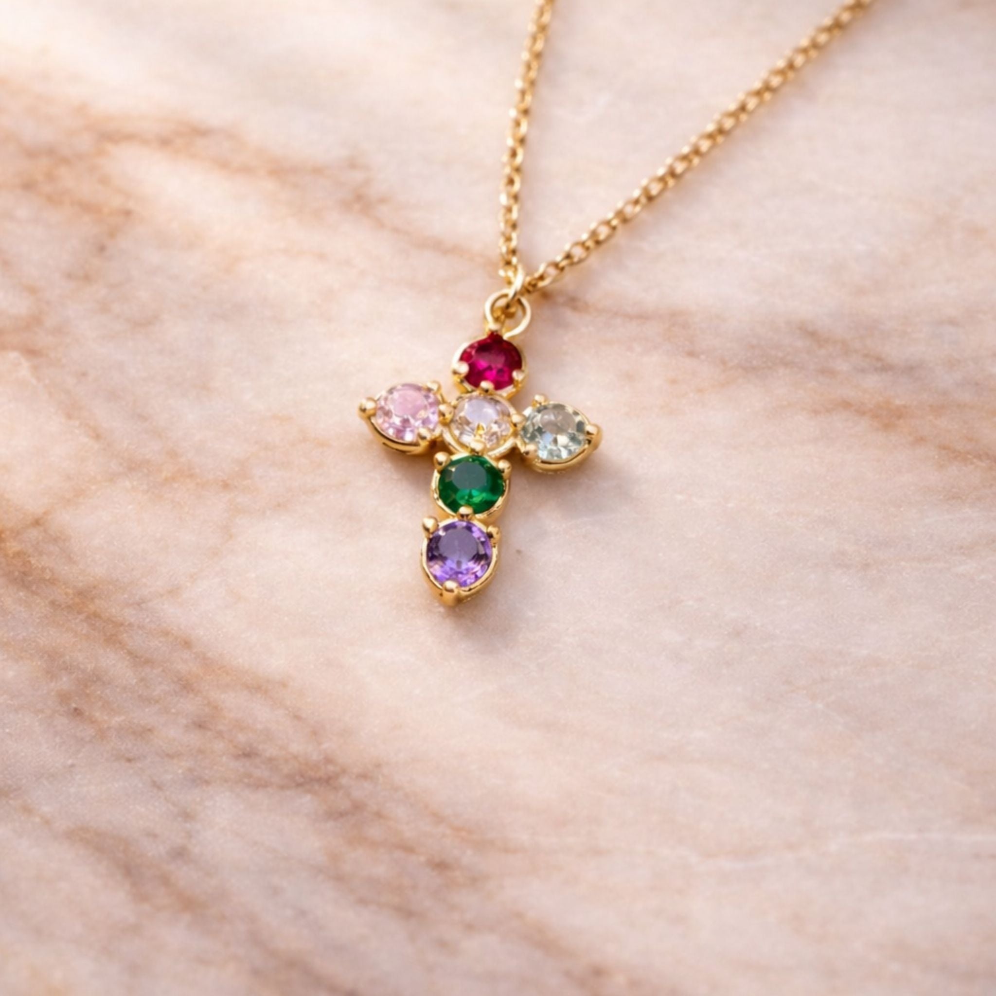 Collier Croix Joseph Multicolore - Argent 925 Plaqué Or - Bijoux Croix