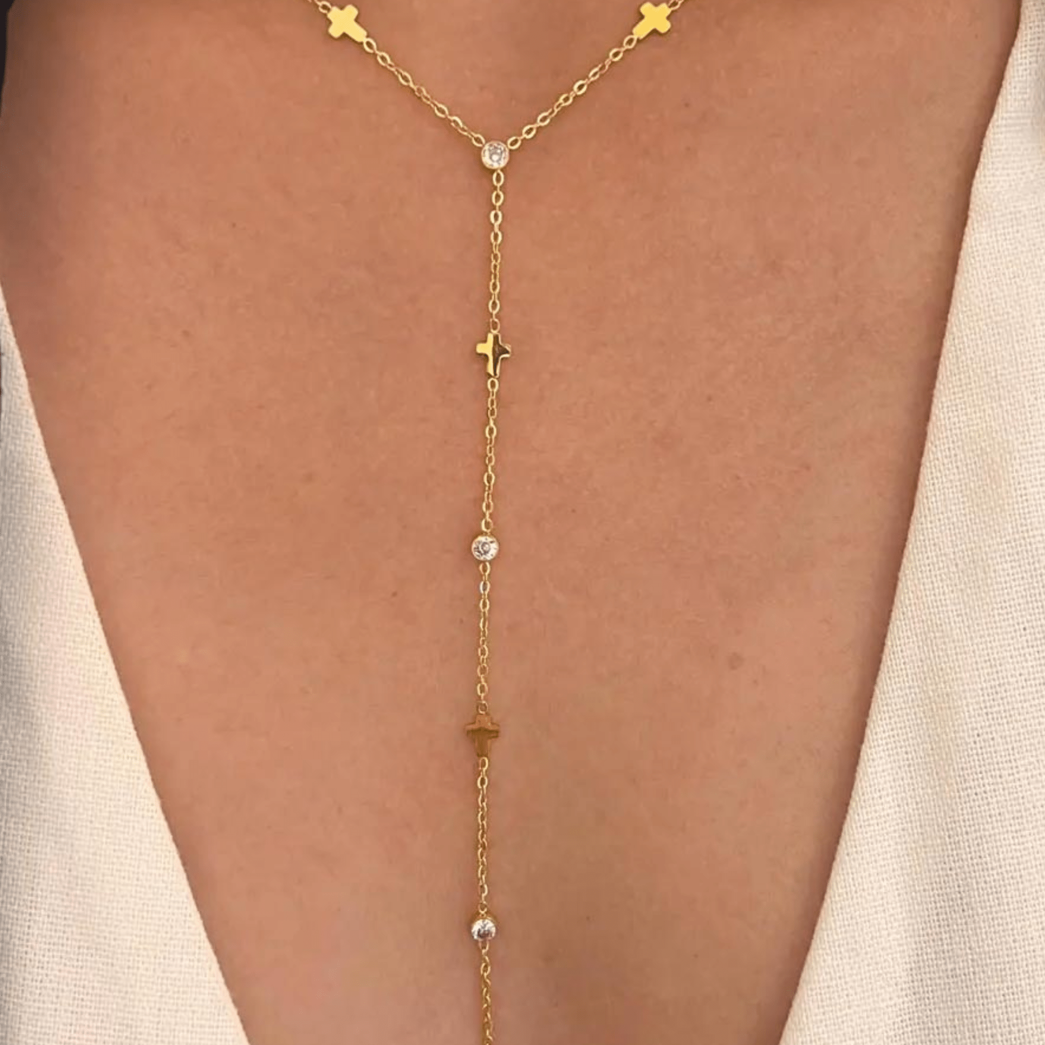 Collier Croix long - Acier Inoxydable Plaqué Or - Bijoux Croix