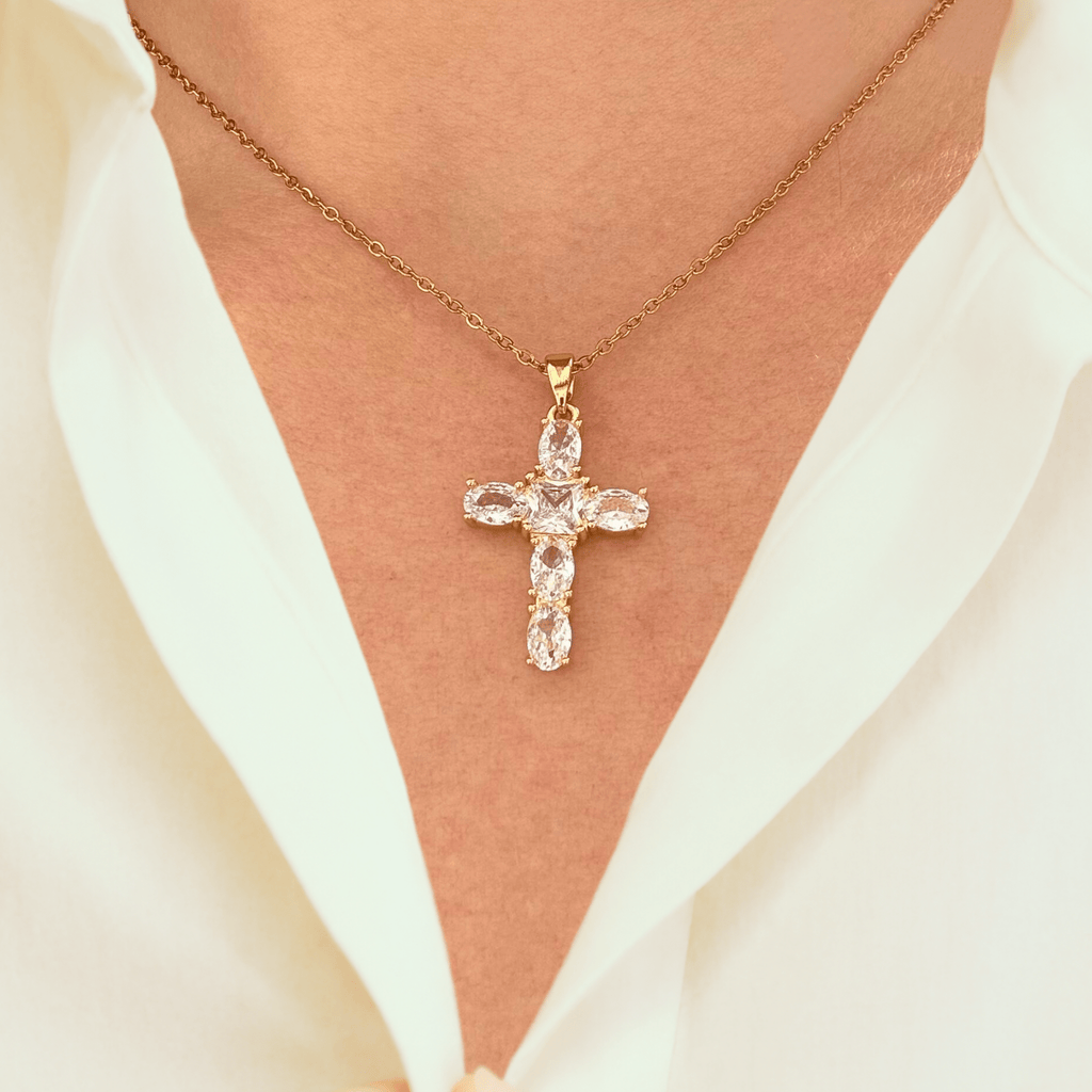 Collier Croix Lumière Divine Acier Inoxydable - Bijoux Croix