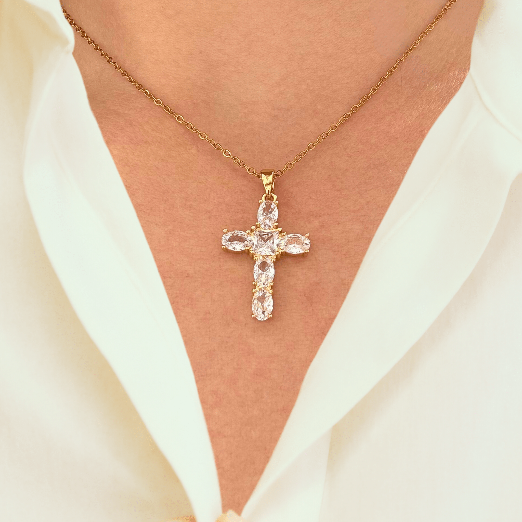 Collier Croix Lumière Divine Acier Inoxydable - Bijoux Croix
