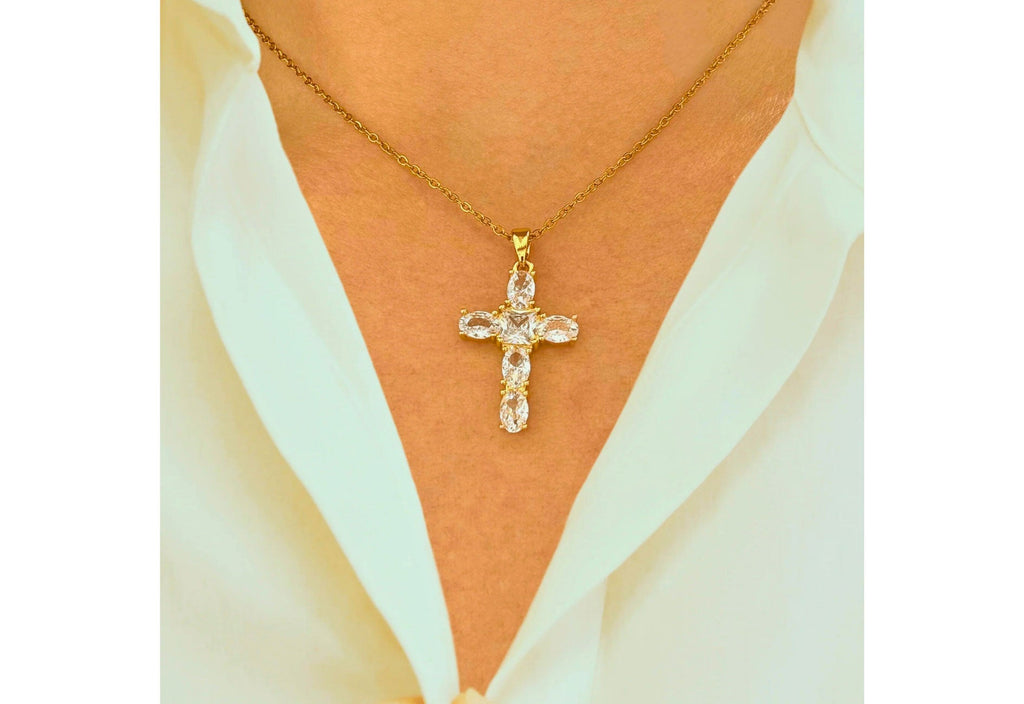 Collier Croix Lumière Divine - Acier Inoxydable Plaqué Or - Bijoux Croix