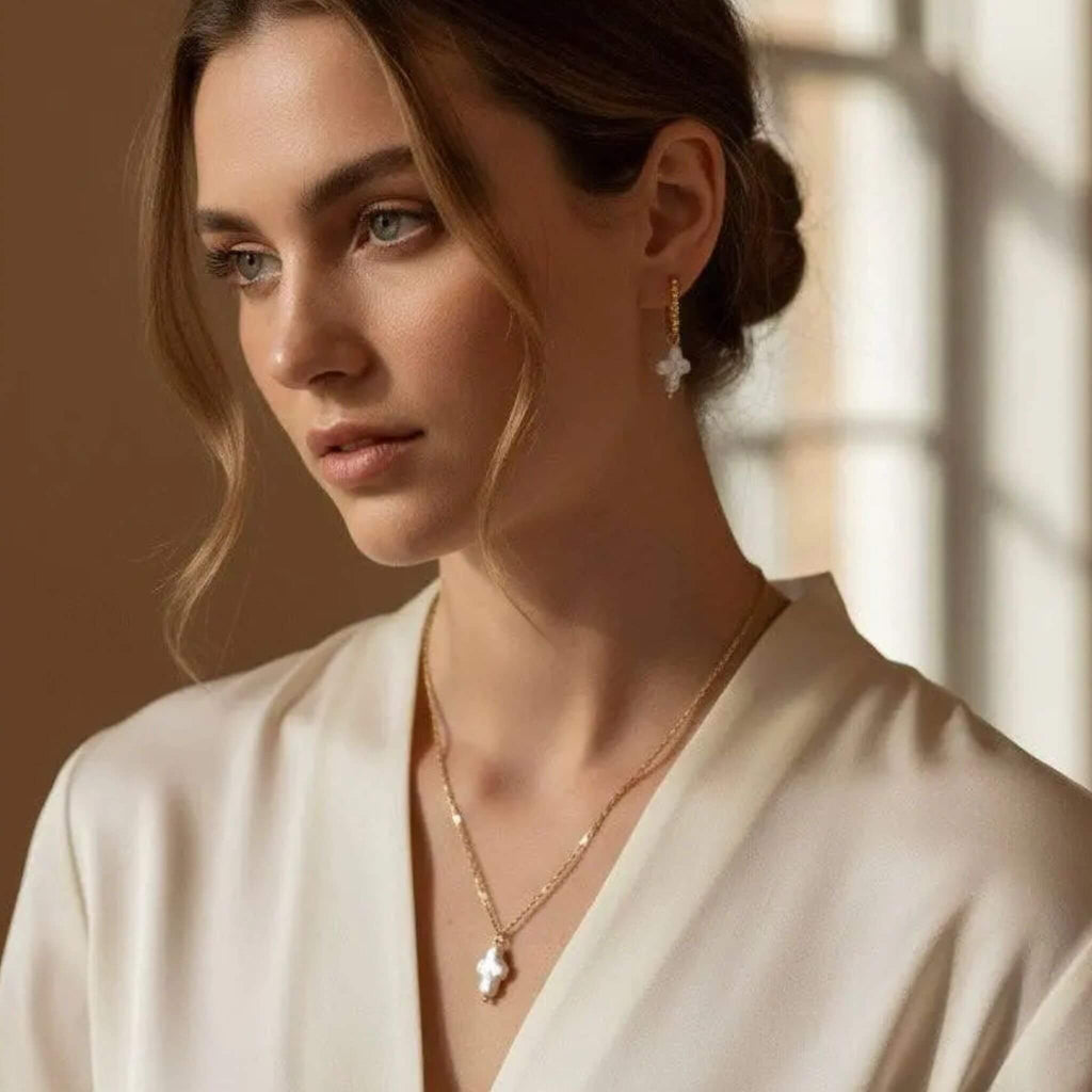 Collier croix perle de Keshi - Acier Plaqué Or 18K - Bijoux Croix