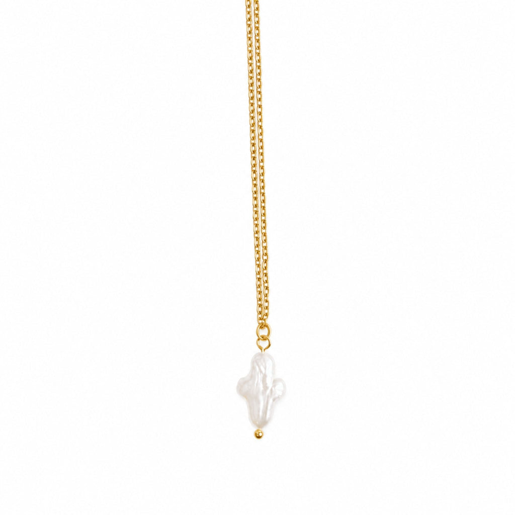 Collier croix perle de Keshi - Acier Plaqué Or 18K - Bijoux Croix