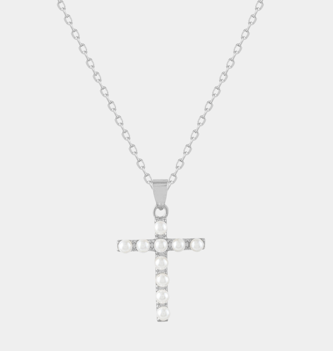 Collier Croix Perles Finition Argent - Bijoux Croix