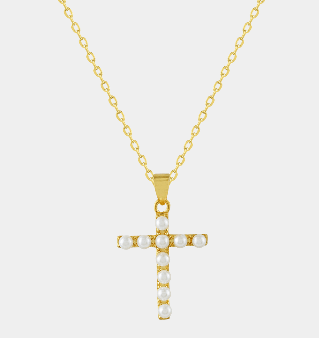 Collier Croix Perles Finition Or - Bijoux Croix