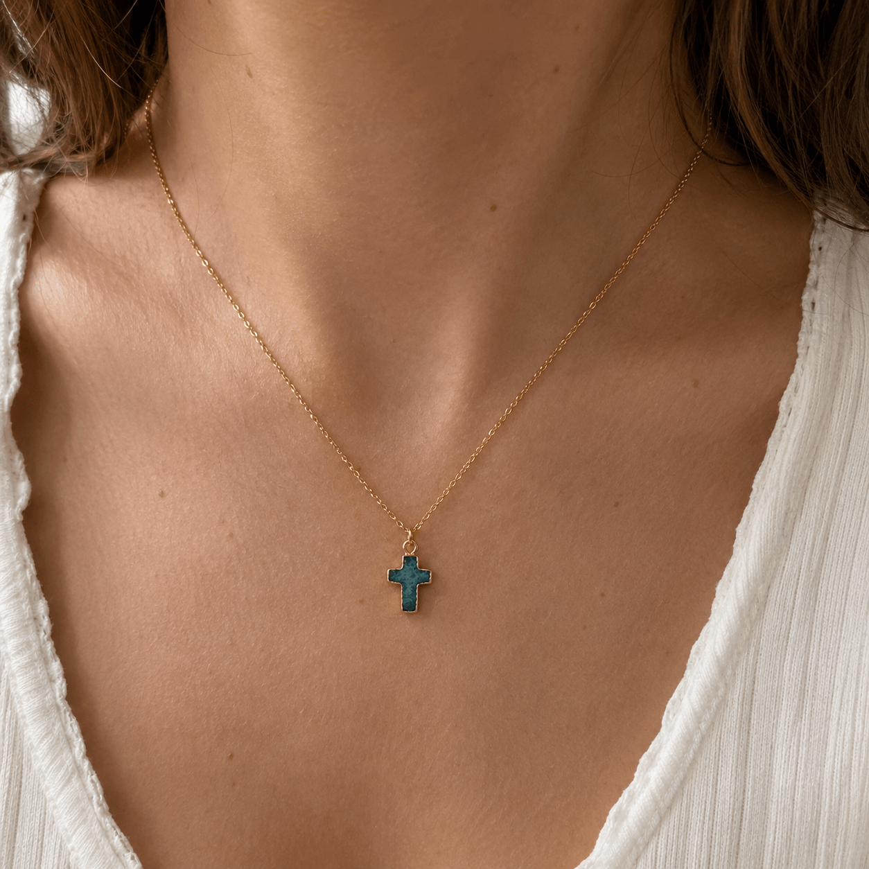 Collier Croix Pierre Minérale - Bijoux Croix