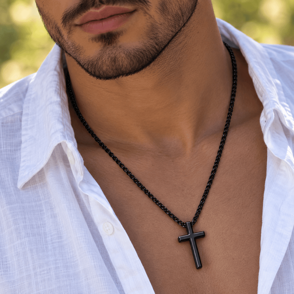 Collier croix Pilier de Foi en acier inoxydable et plaqué or - Vue principale