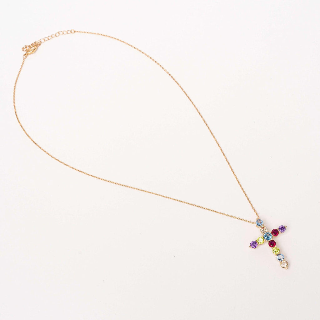 Collier croix Rachel avec oxydes de zirconium multicolores, vue entière