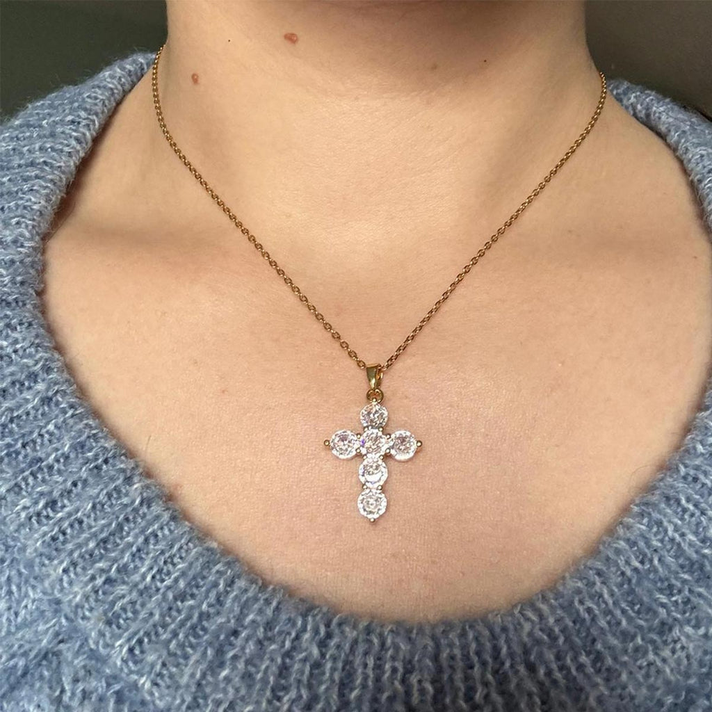 Collier croix Rahab - Acier inoxydable Plaqué Or - Bijoux Croix