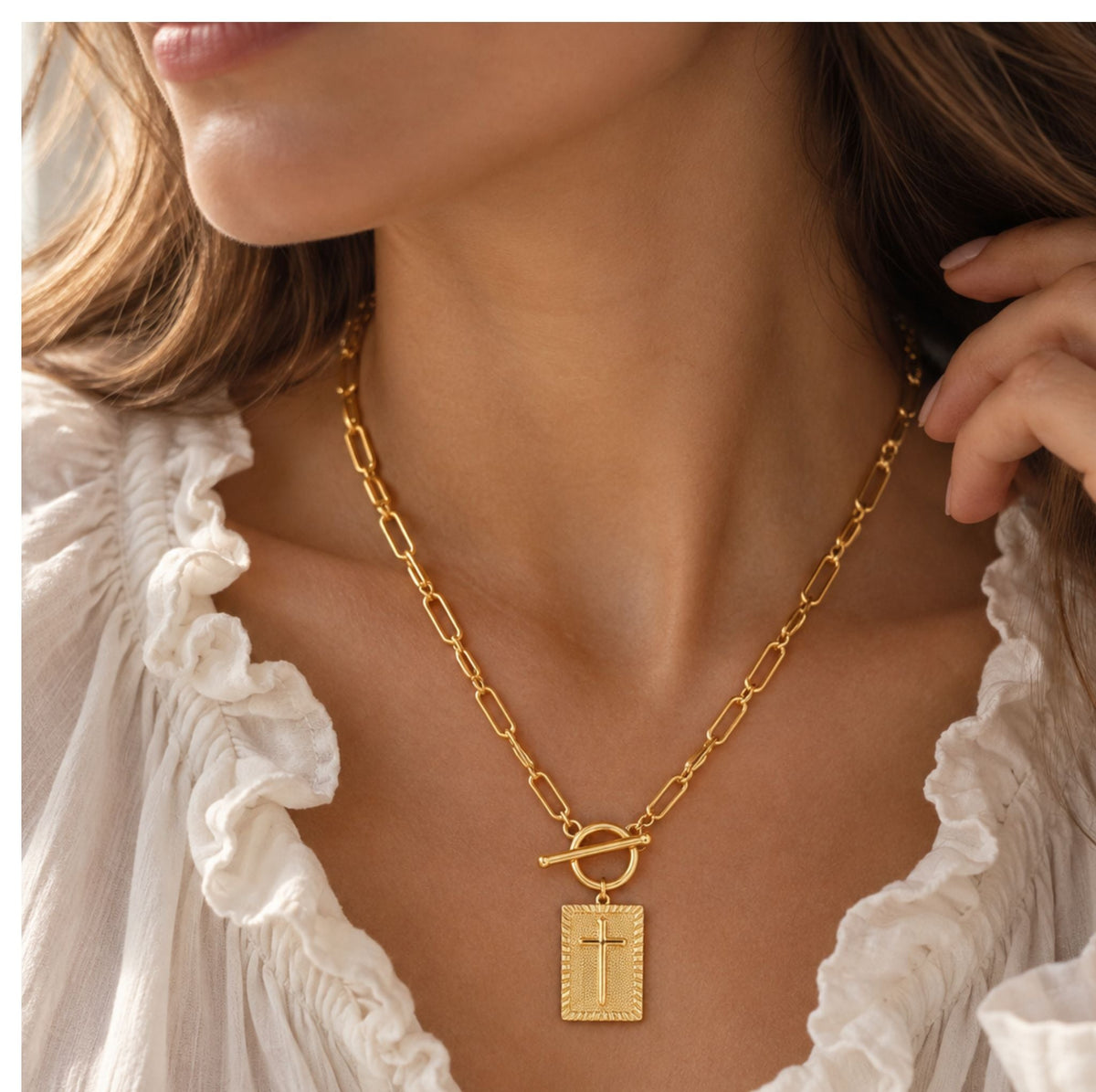 Collier Croix Sanctus en acier inoxydable - Vue principale