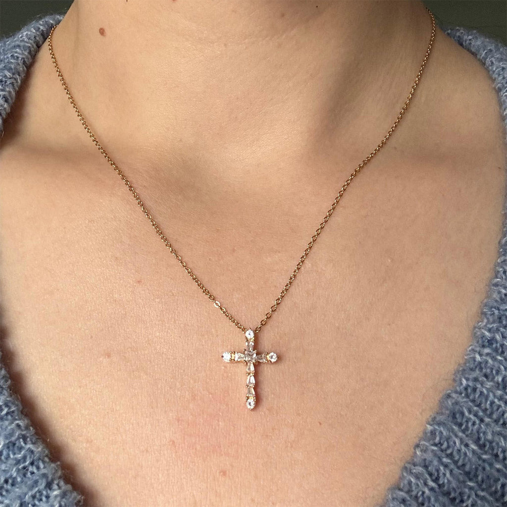 Collier croix Shalom – Acier inoxydable Plaqué Or - Bijoux Croix