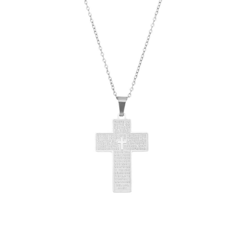Collier Croix Texturée – arget - Acier Inoxydable 