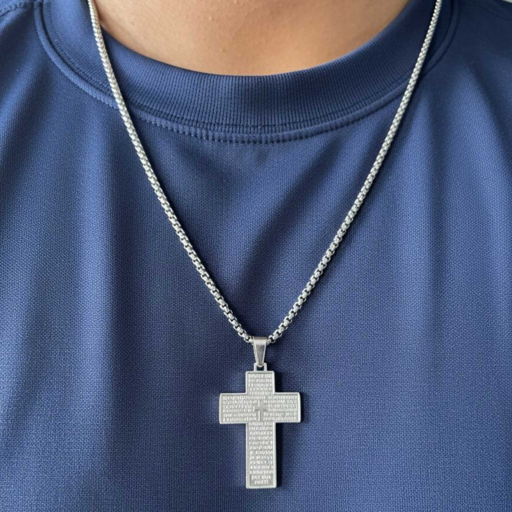 Collier Croix Texturée mixte – Acier Inoxydable - Bijoux Croix