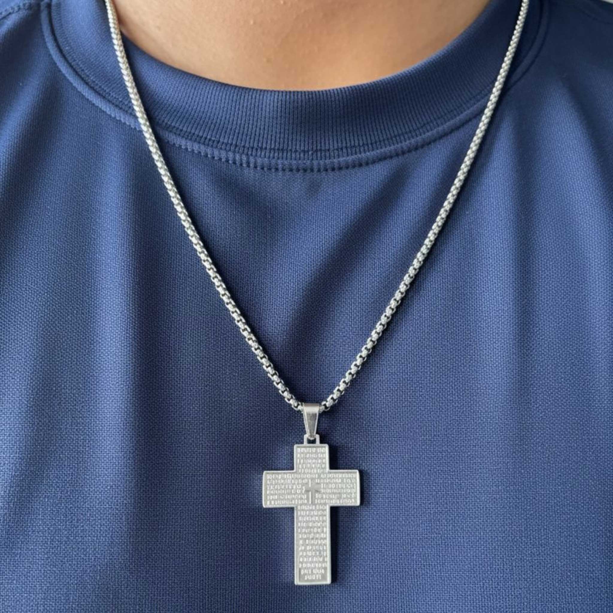 Collier Croix Texturée mixte – Acier Inoxydable - Bijoux Croix