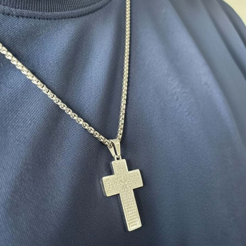 Collier Croix Texturée mixte – Acier Inoxydable - Bijoux Croix