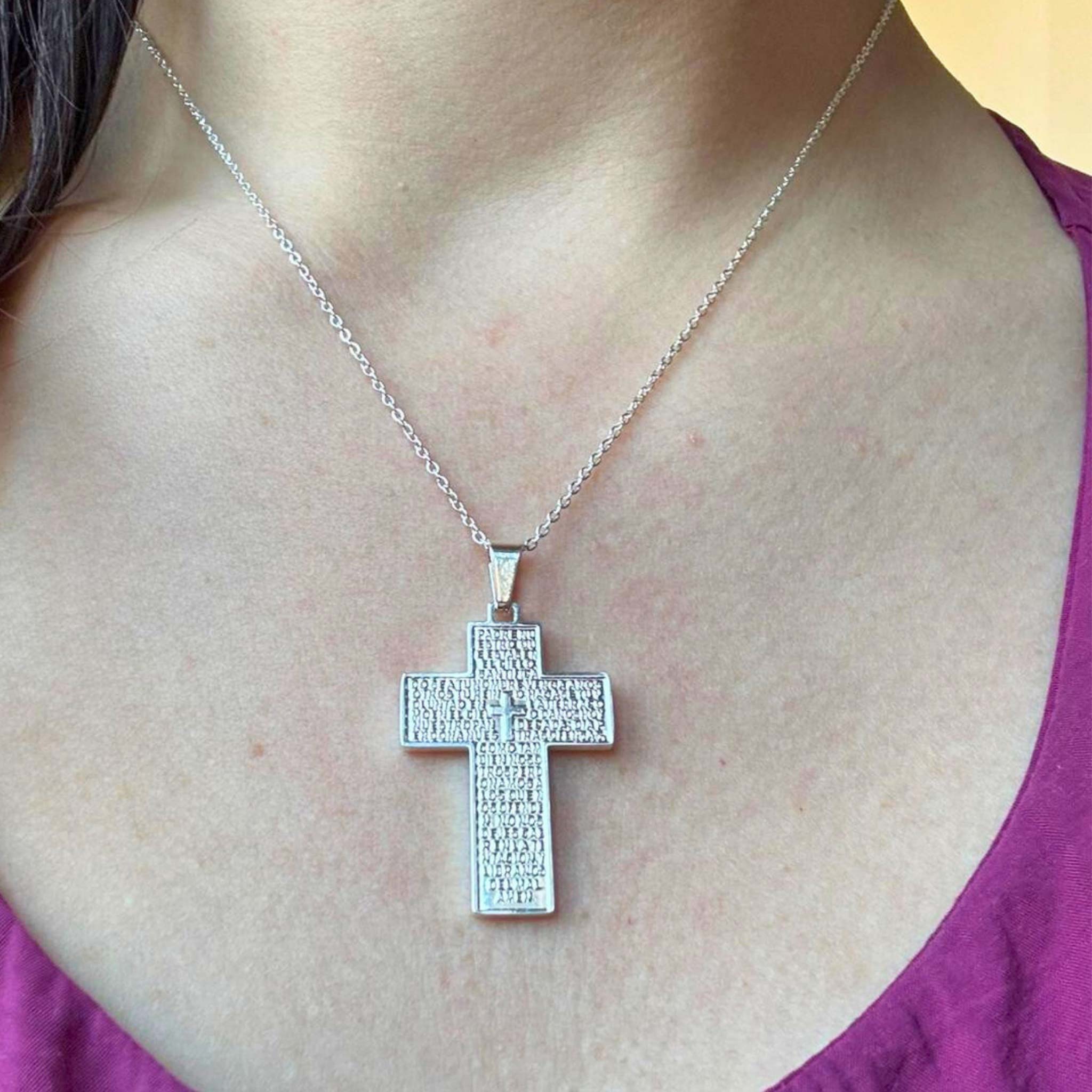 Collier Croix Texturée mixte – Acier Inoxydable - Bijoux Croix