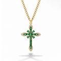 Collier Croix vert émeraude doré avec pendentif chrétien