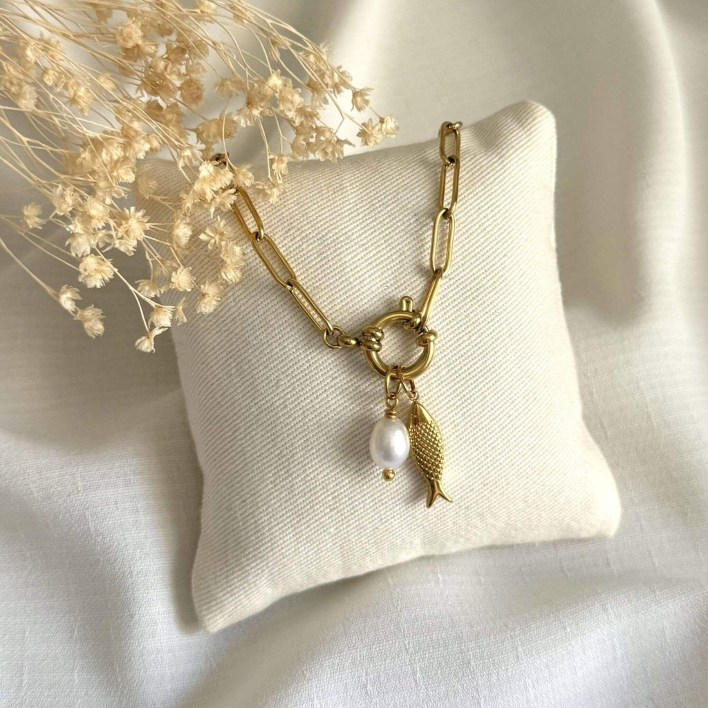 Collier Ichtus et perle d’eau douce - Bijoux Croix