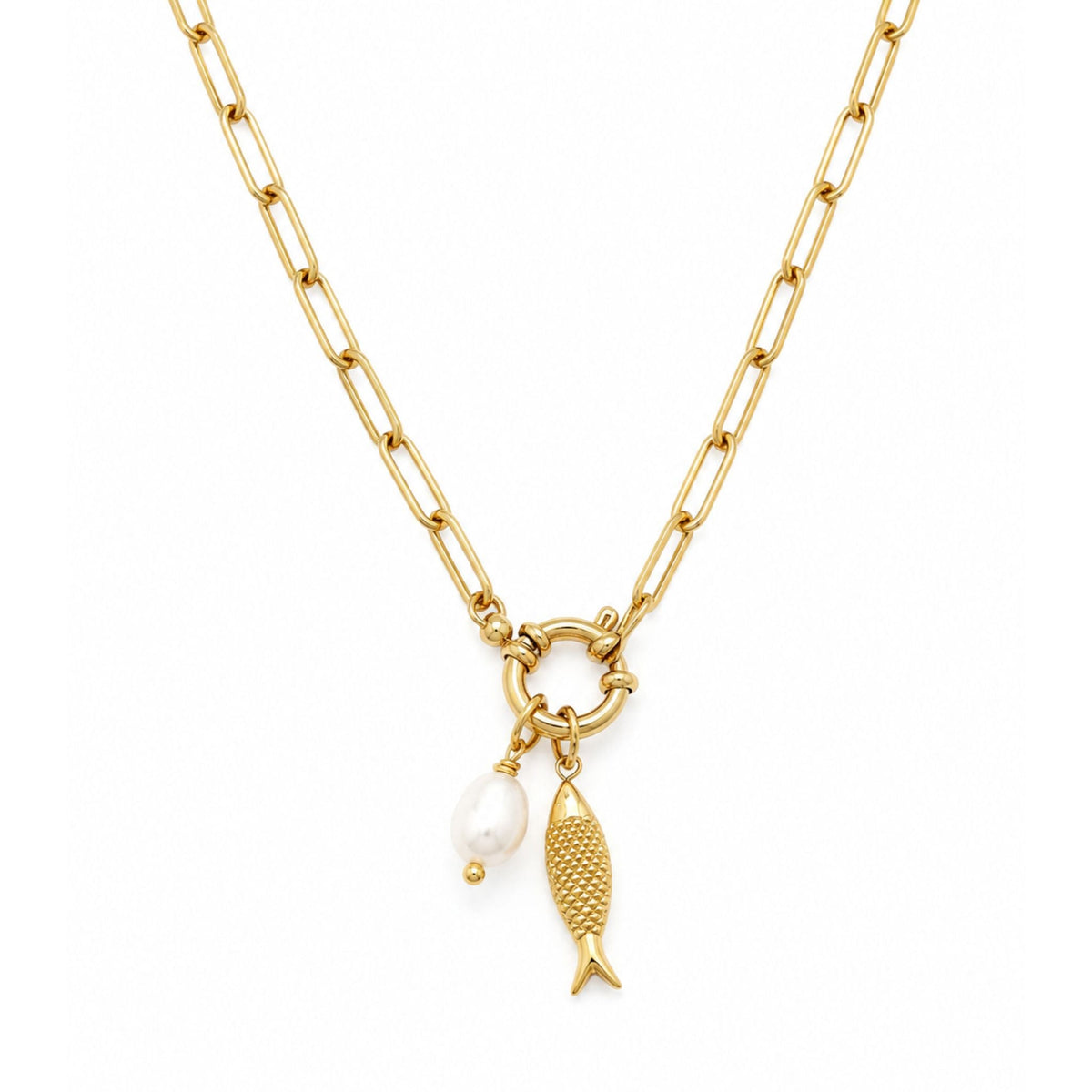 Collier Ichtus et perle d’eau douce - Bijoux Croix