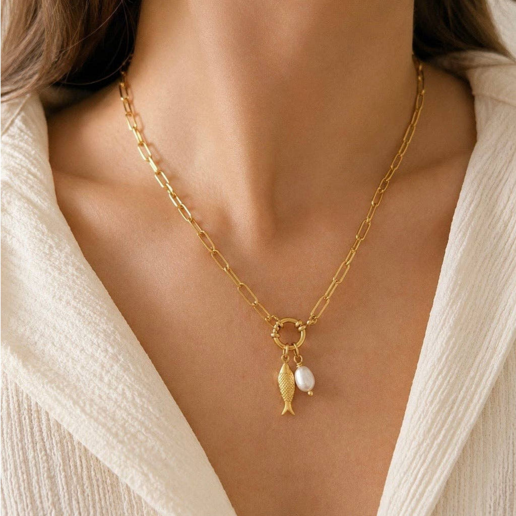 Collier Ichtus et perle d’eau douce - Bijoux Croix