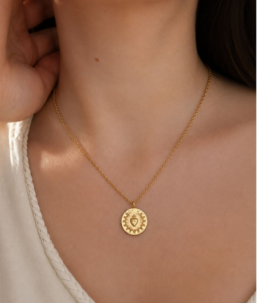 Collier Médaille Sacré-Cœur Rayonnant - Bijoux Croix