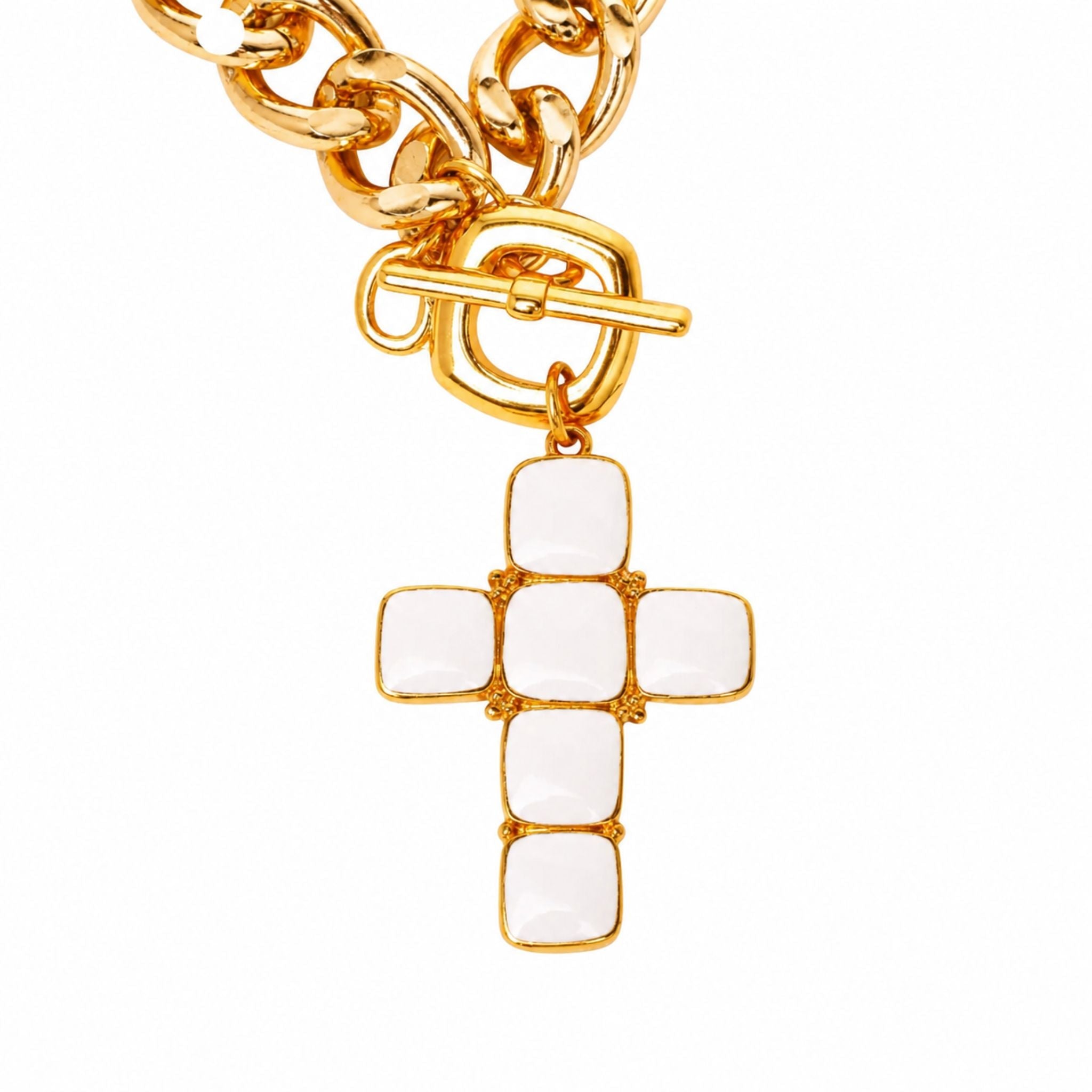 Collier Myriam Croix Blanche Email - Bijoux Croix