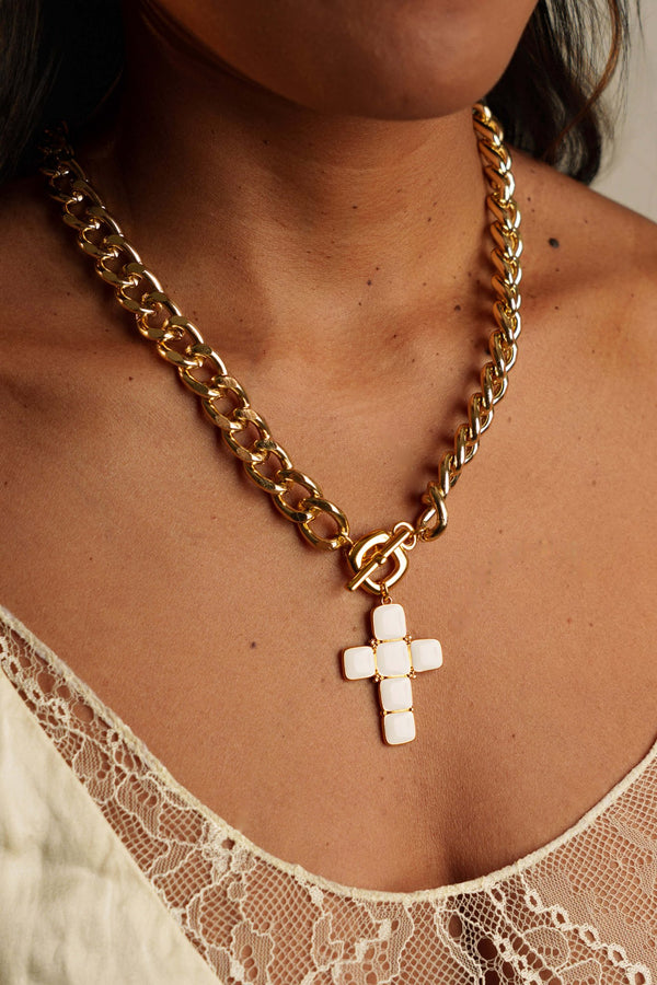 Collier Myriam Croix Blanche Email - Vue secondaire
