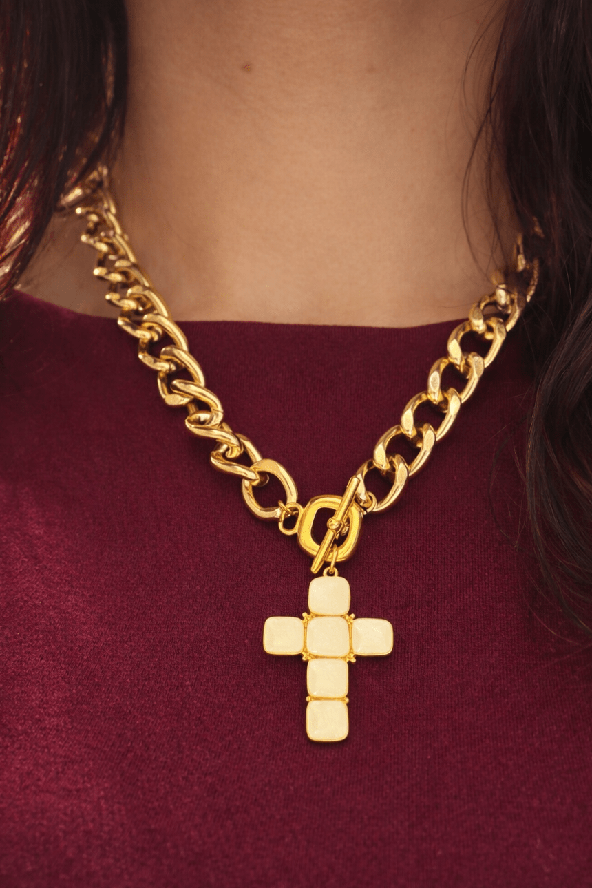 Collier Myriam Croix Blanche Email - Bijoux Croix