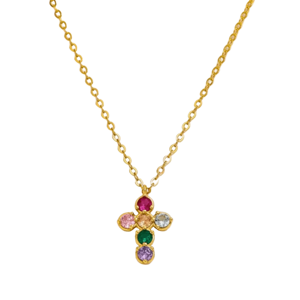 Détails et finitions du Collier Croix Multicolore Femme Joseph en rhodium et  plaqué or