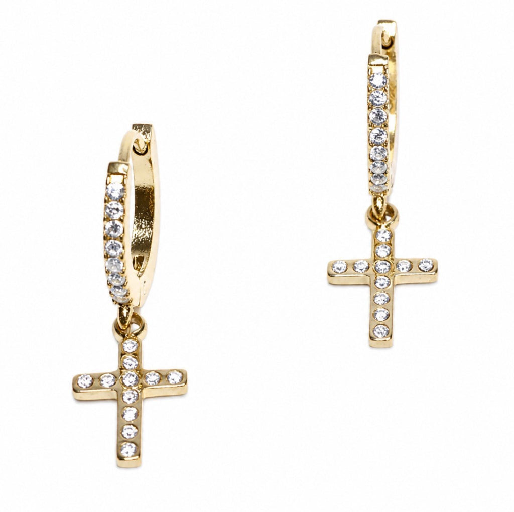 Créoles Croix Brillantes Dorées - Bijoux Croix