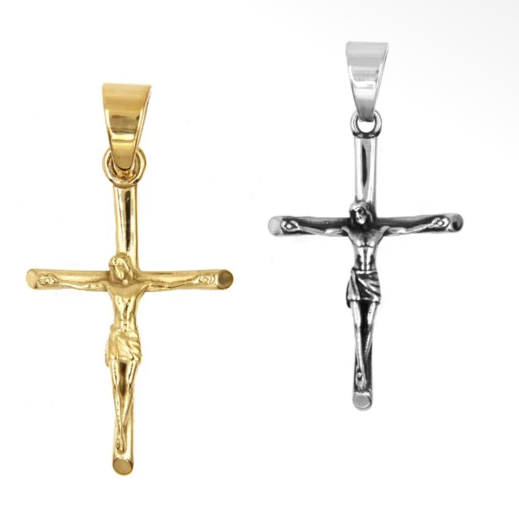 Détails et finitions du bijou : Pendentif Crucifix en acier inoxydable et  plaqué or