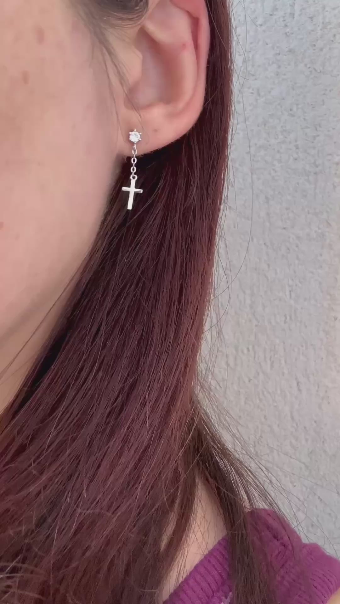 Boucles d'oreilles Croix Judith - Argent 925 Plaqué Rhodium