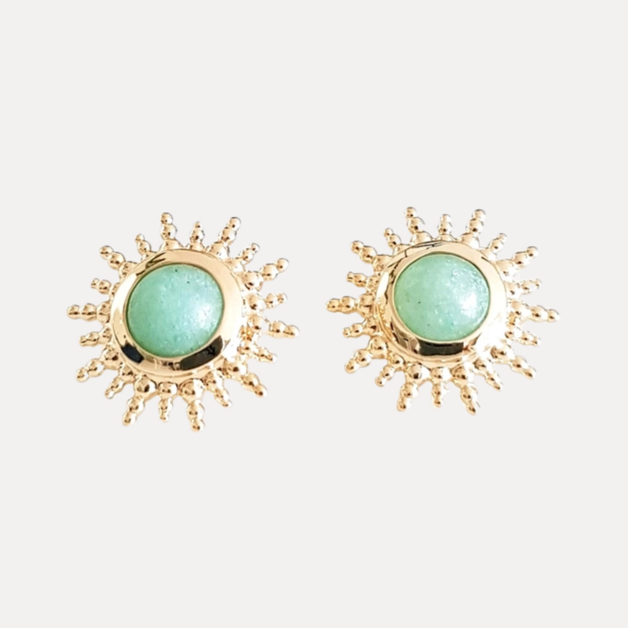 Boucles d’oreilles Soleil Plaqué or et Aventurine verte - Bijoux Croix