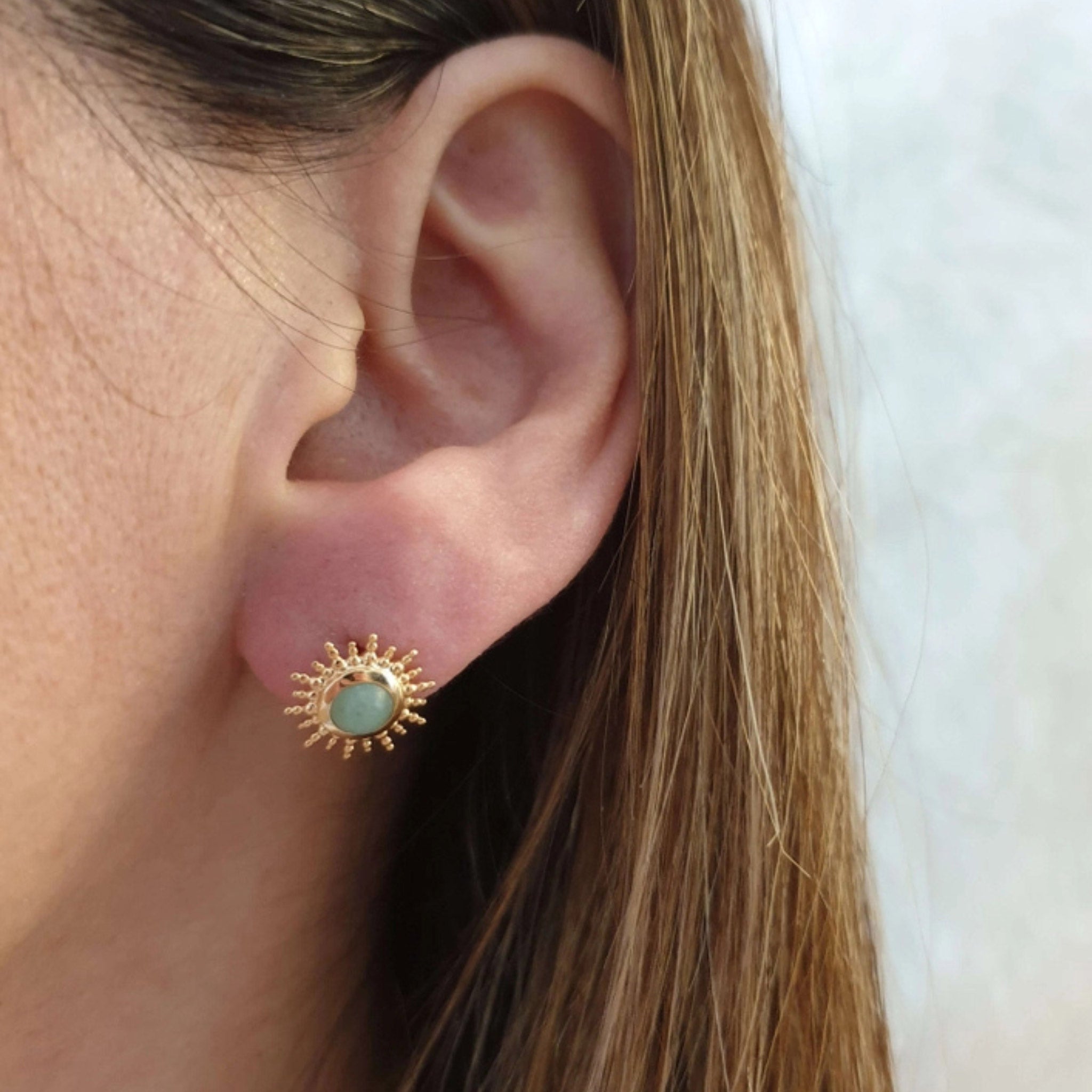 Boucles d’oreilles Soleil Plaqué or et Aventurine verte - Bijoux Croix