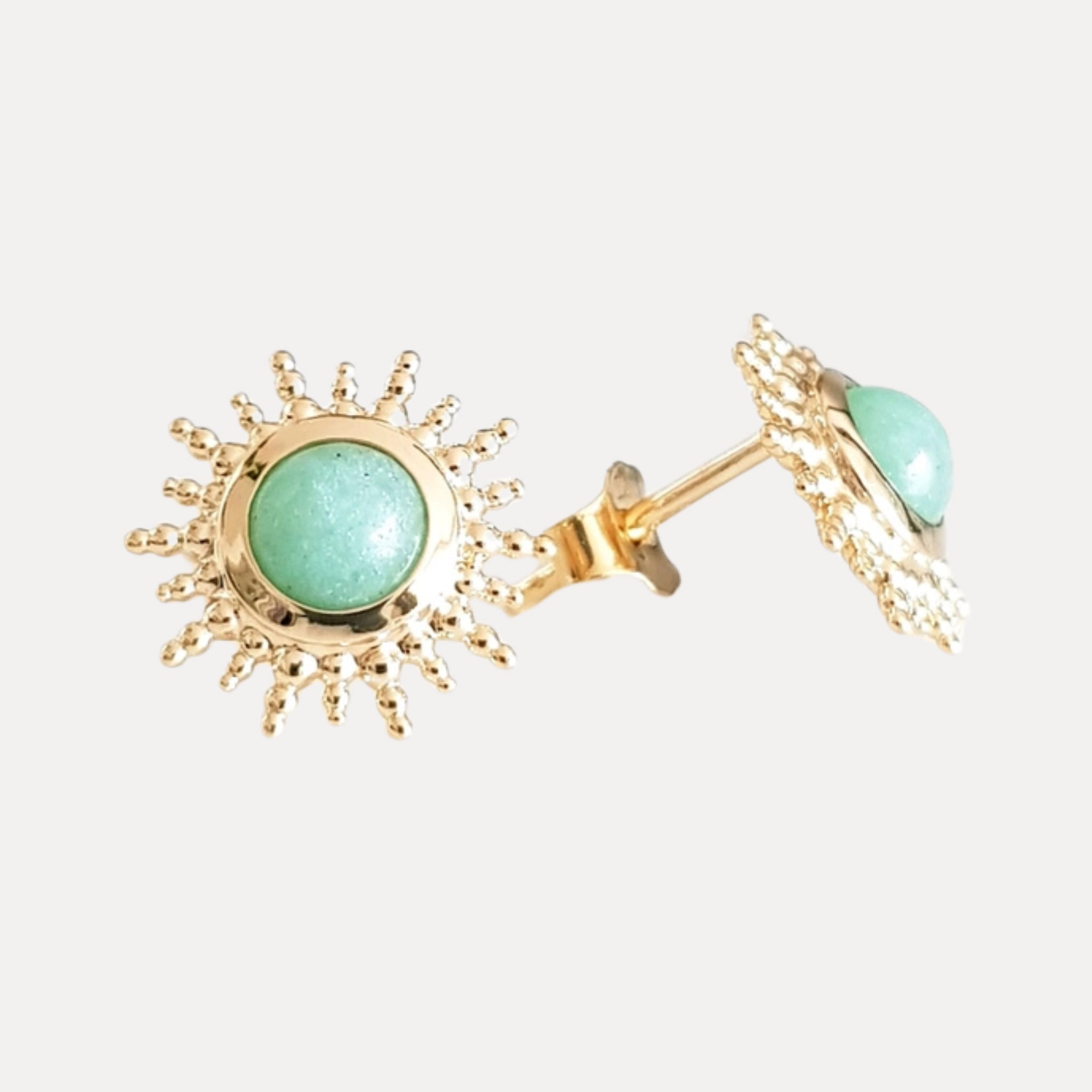 Boucles d’oreilles Soleil Plaqué or et Aventurine verte - Bijoux Croix